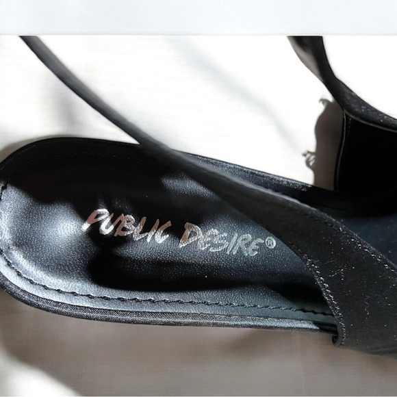 Size 9………Black Satin Rhinestone Bow Buckle Heels.  PUBLIC DESIRE - Picture 6 of 8